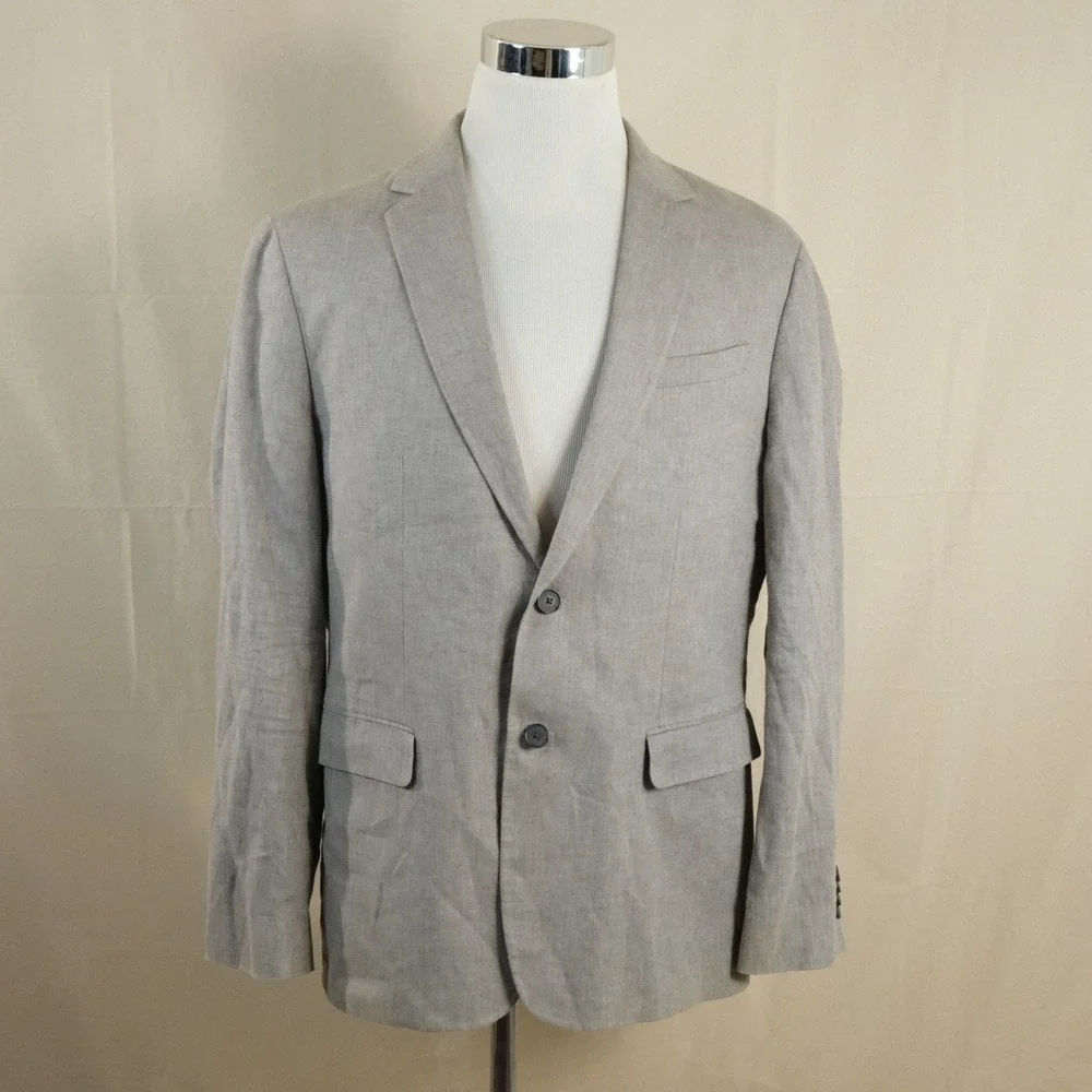 Banana Republic 44R Sport Coat Linen Blend Beige Herringbone Two Button Vented